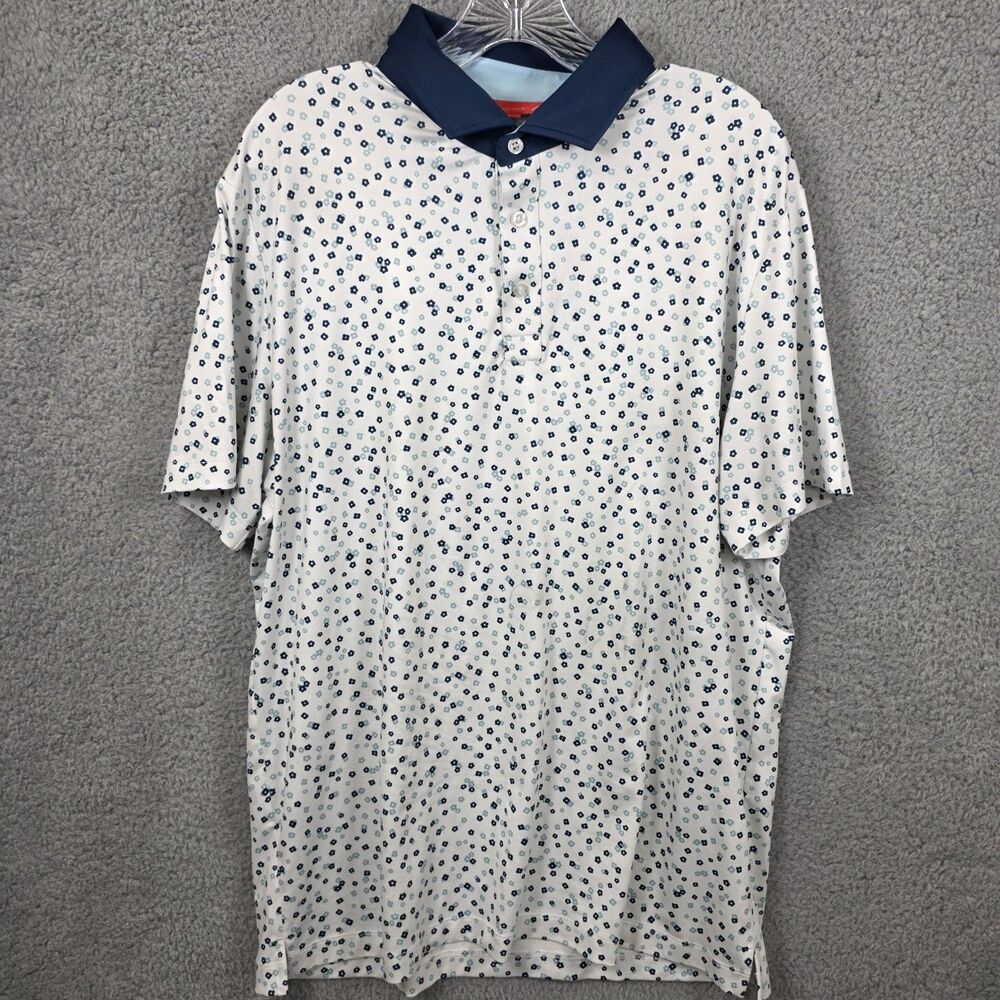 Redvanly Men's Confetti Style Polo Shirt Blue White Performance Golf Size L